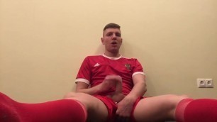 fit lad in football kit wanks and cums