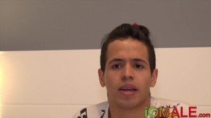 Latino twink barebacked and cummed on after an interview