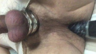 Black penis inserted and self sucking cum