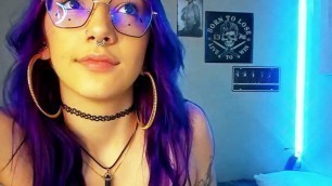 Sexy Colombian otaku webcam girl with glasses and tattoos shows you how horny she is in her room