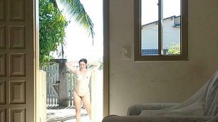 My wife and me having sex facing the street. She's teasing me nude in the front yard.