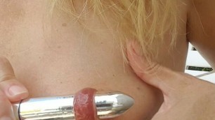 nippleringlover - horny milf inserting 18mm vibrator in extremely stretched pierced nipples